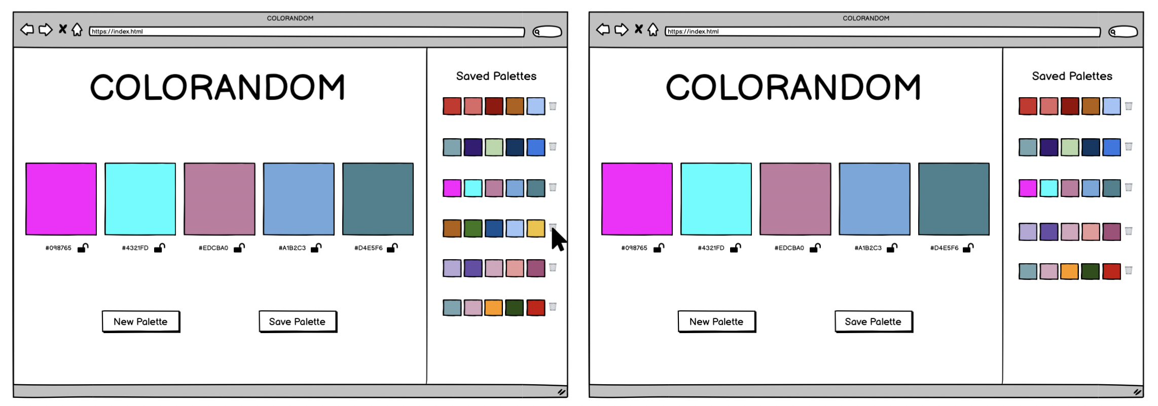 Deleting a saved palette